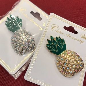 8 New Pineapple Pins Gold Silver Crystal AB